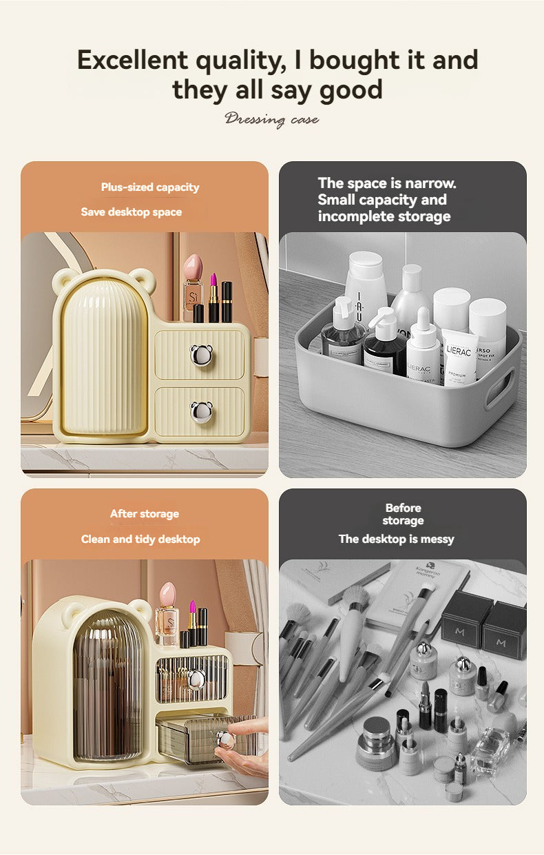 Elegant Makeup Organizer with Dual Drawers and Multiple Compartments