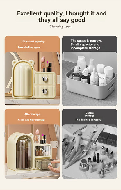 Elegant Makeup Organizer with Dual Drawers and Multiple Compartments