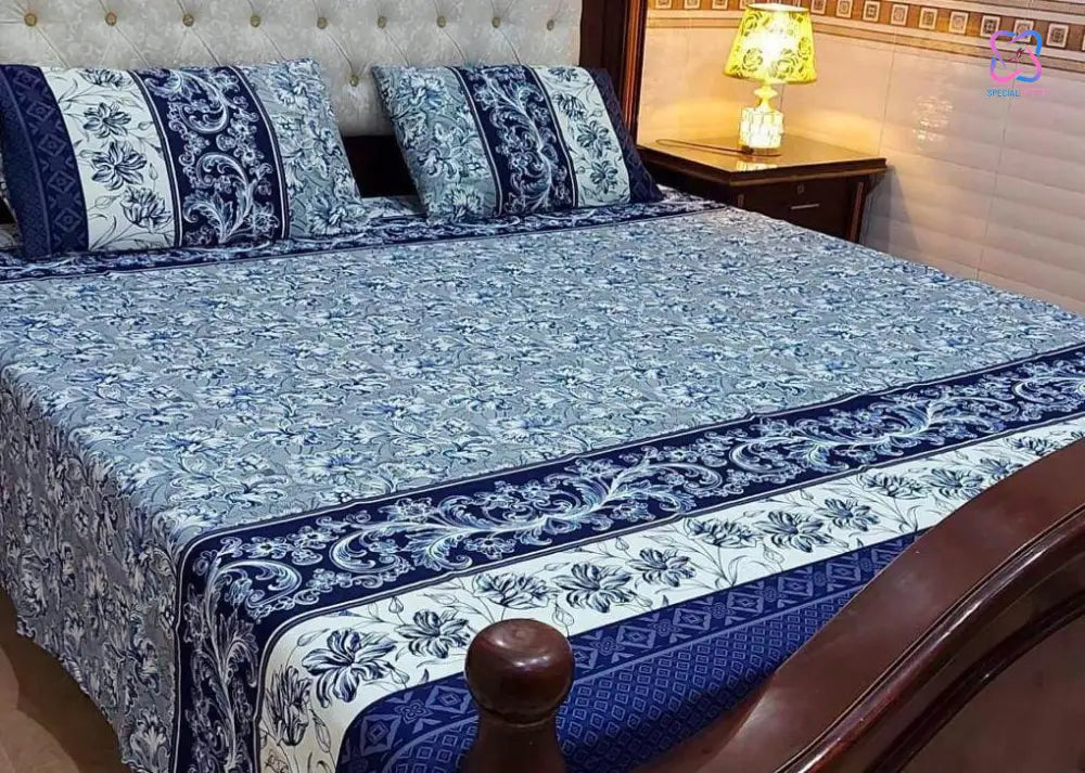 Cotton King Size Double Bed Sheet Set (1 Sheet and 2 Pillow Covers)