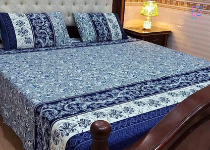 Cotton King Size Double Bed Sheet Set (1 Sheet and 2 Pillow Covers)