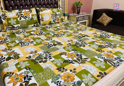 Cotton King Size Double Bed Sheet Set (1 Sheet and 2 Pillow Covers)