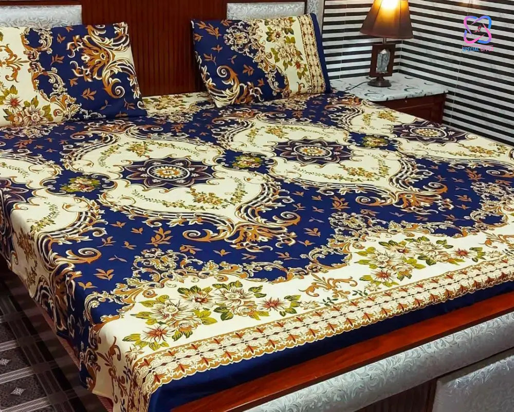 Cotton King Size Double Bed Sheet Set (1 Sheet and 2 Pillow Covers)