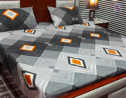 Cotton King Size Double Bed Sheet Set (1 Sheet and 2 Pillow Covers)