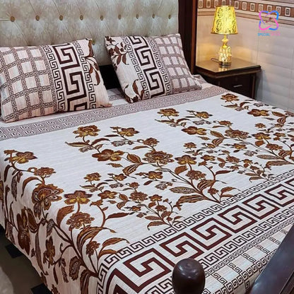 Cotton King Size Double Bed Sheet Set (1 Sheet and 2 Pillow Covers)