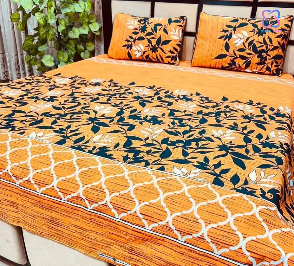 Cotton King Size Double Bed Sheet Set (1 Sheet and 2 Pillow Covers)