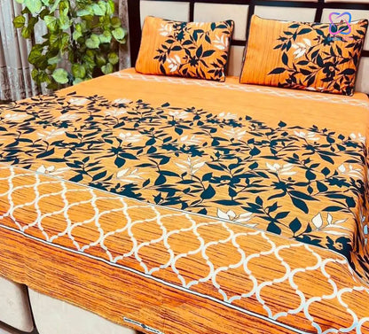 Cotton King Size Double Bed Sheet Set (1 Sheet and 2 Pillow Covers)