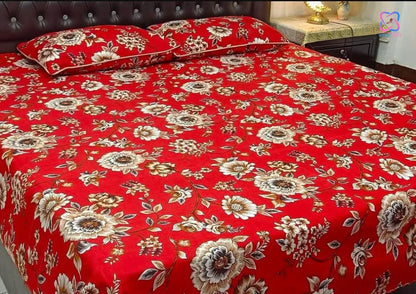 Cotton King Size Double Bed Sheet Set (1 Sheet and 2 Pillow Covers)