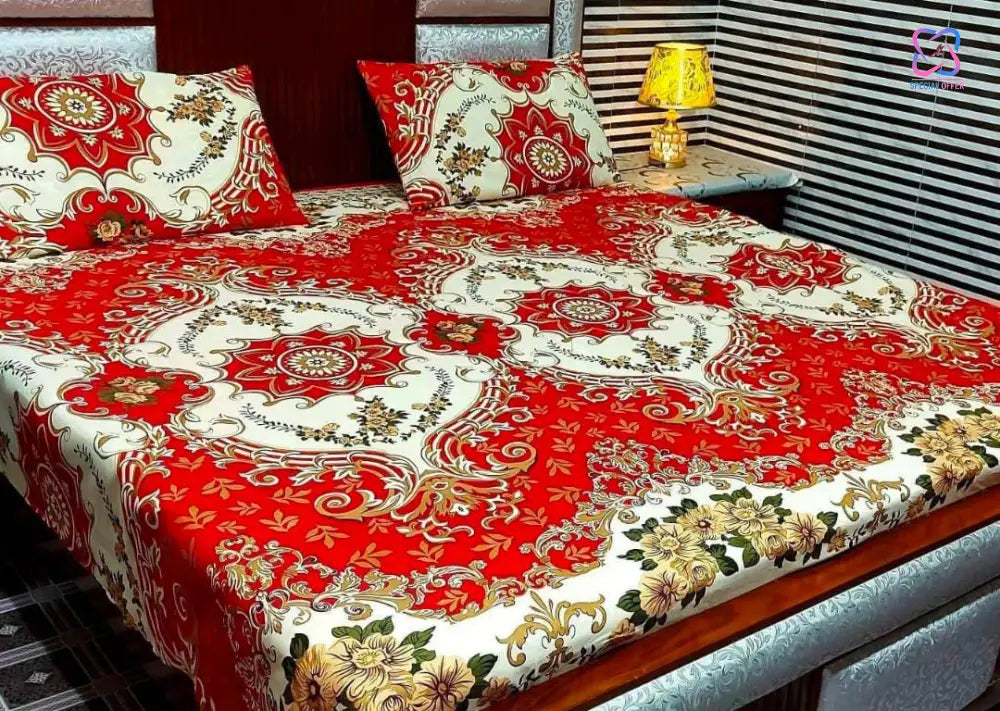 Cotton King Size Double Bed Sheet Set (1 Sheet and 2 Pillow Covers)
