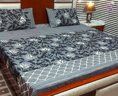 Cotton King Size Double Bed Sheet Set (1 Sheet and 2 Pillow Covers)