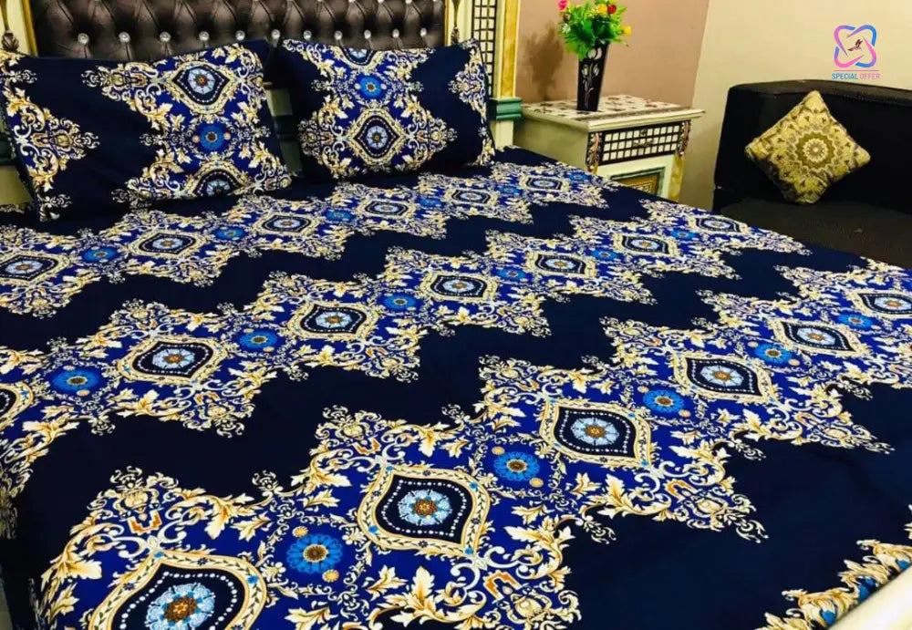 Cotton King Size Double Bed Sheet Set (1 Sheet and 2 Pillow Covers)