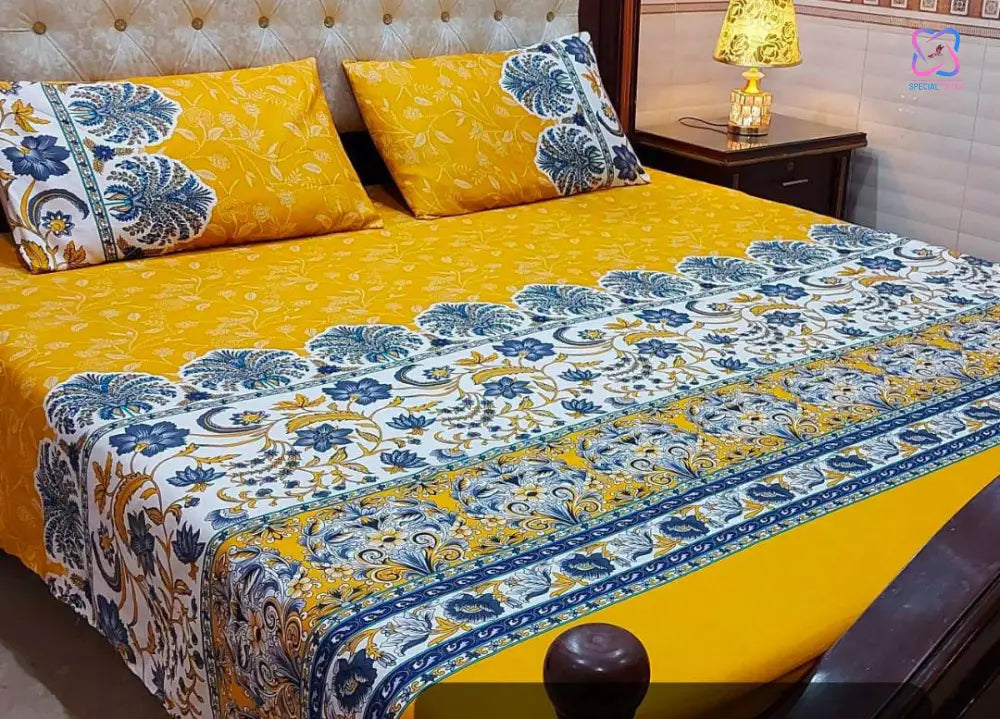 Cotton King Size Double Bed Sheet Set (1 Sheet and 2 Pillow Covers)