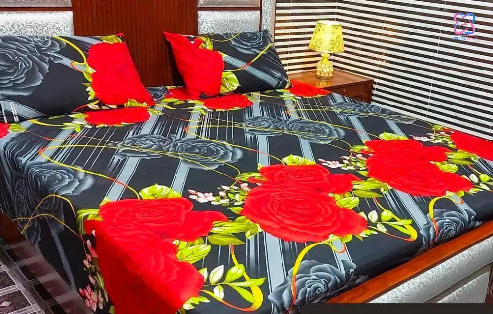Cotton King Size Double Bed Sheet Set (1 Sheet and 2 Pillow Covers)