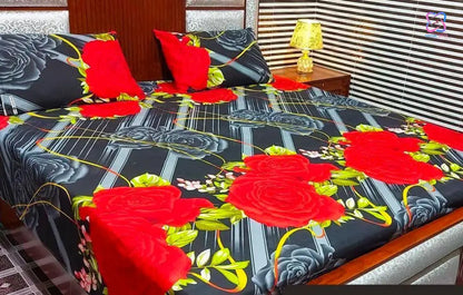 Cotton King Size Double Bed Sheet Set (1 Sheet and 2 Pillow Covers)