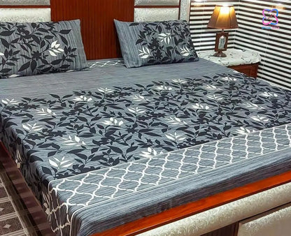 Crystal Cotton King Size Bed Sheet Set (1 Sheet and 2 Pillow Covers)