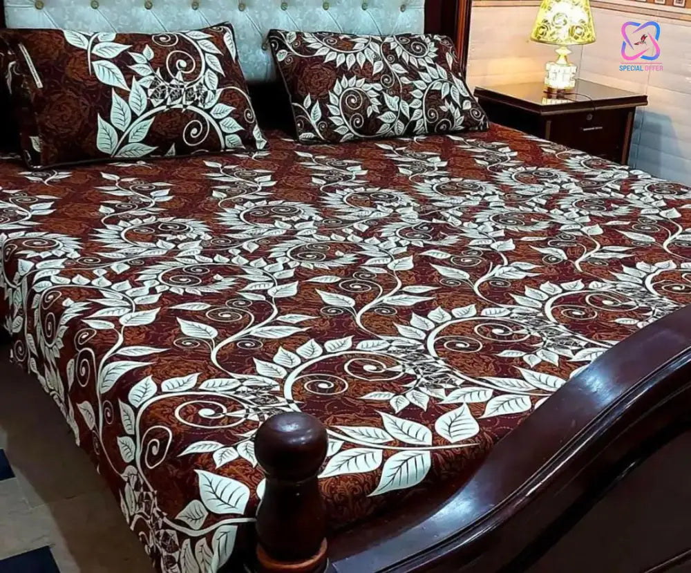 Crystal Cotton King Size Bed Sheet Set (1 Sheet and 2 Pillow Covers)