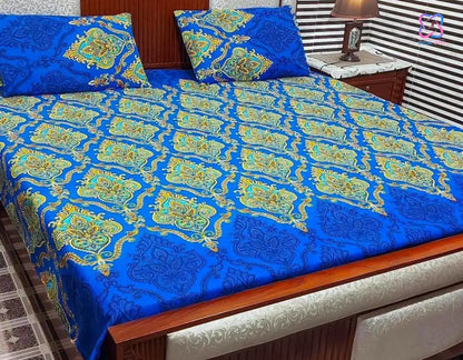 Crystal Cotton King Size Bed Sheet Set (1 Sheet and 2 Pillow Covers)