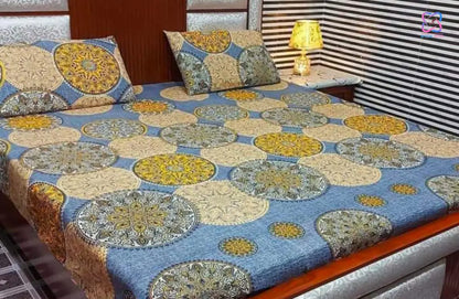 Crystal Cotton King Size Bed Sheet Set (1 Sheet and 2 Pillow Covers)