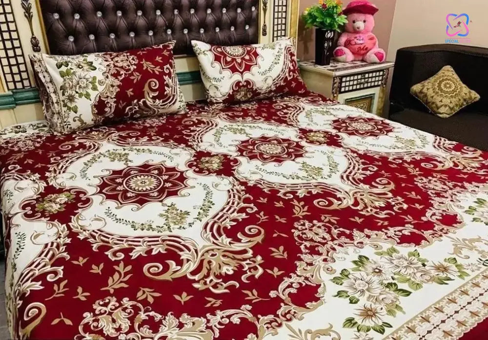 Crystal Cotton King Size Bed Sheet Set (1 Sheet and 2 Pillow Covers)