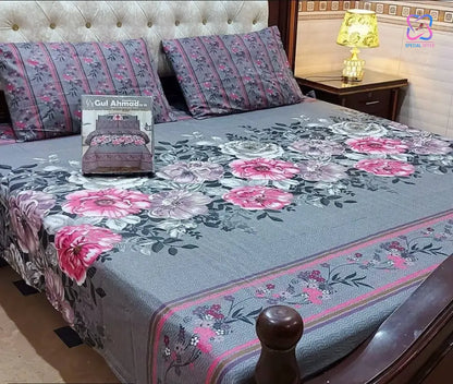 Crystal Cotton King Size Bed Sheet Set (1 Sheet and 2 Pillow Covers)
