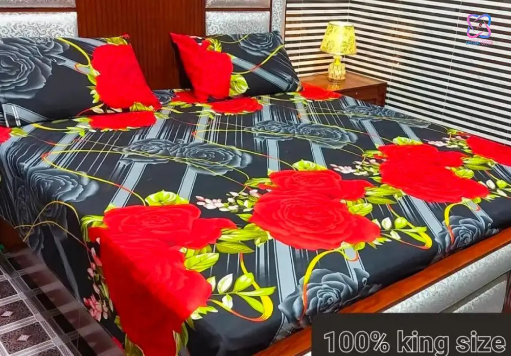 Crystal Cotton King Size Bed Sheet Set (1 Sheet and 2 Pillow Covers)