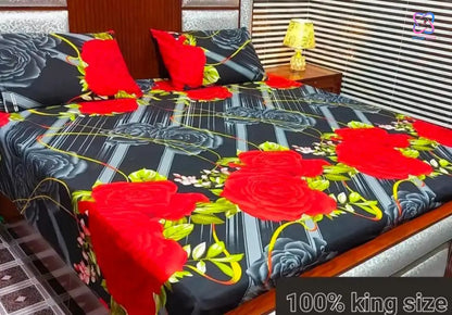 Crystal Cotton King Size Bed Sheet Set (1 Sheet and 2 Pillow Covers)