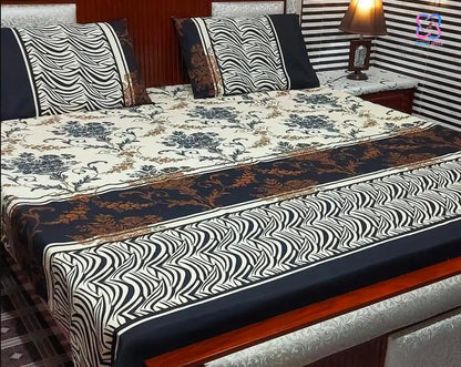 Crystal Cotton King Size Bed Sheet Set (1 Sheet and 2 Pillow Covers)